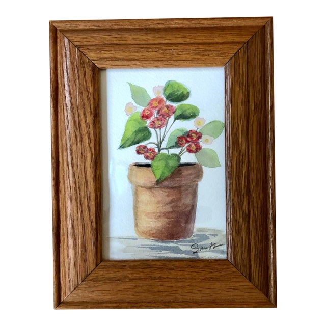 Nancy Smith Signed Original Framed Watercolor Botanical “Potted Begonia” Painting For Sale