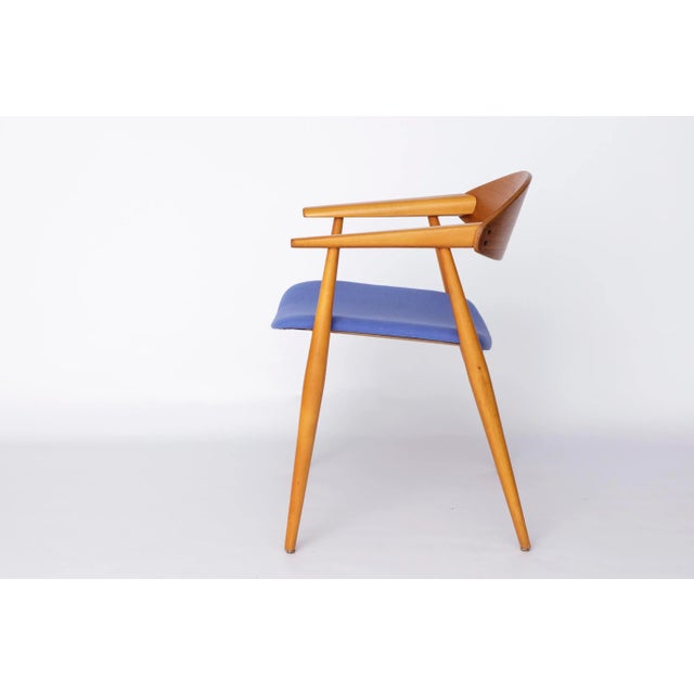 1960s Vintage Beech and Teak Armchair with Blue Upholstery, Germany, 1960s For Sale - Image 5 of 10