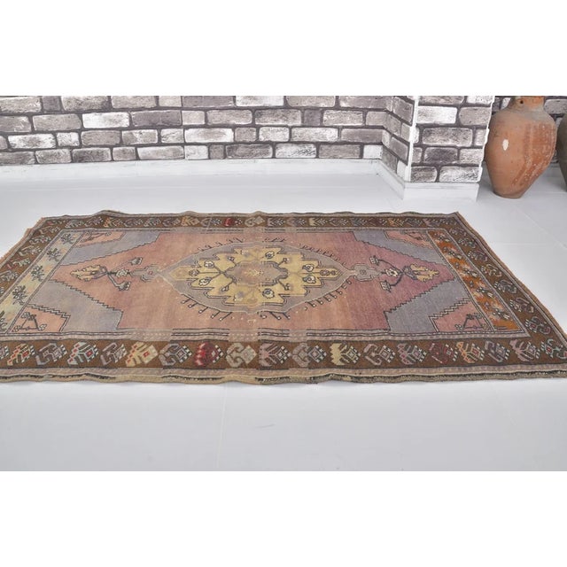 Tan Small Bohemian Vintage Area Carpet For Sale - Image 8 of 10