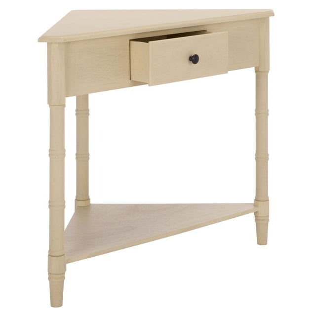 Wood Gomez 1 Drawer 1 Shelf Corner Table in Sand For Sale - Image 7 of 9