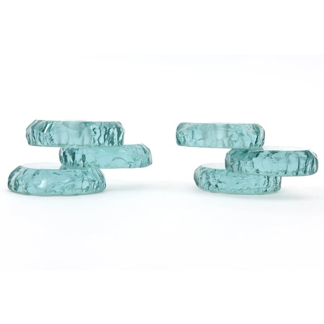 Modern Vintage Signed Sea Green Glass Tiered Candlesticks Pair Of, 1993 For Sale - Image 3 of 11