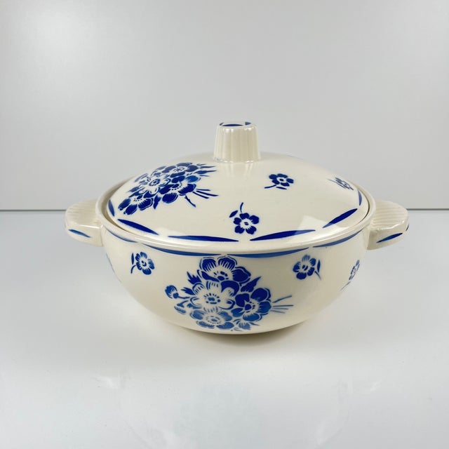 Ceramic Vintage Semi-Porcelain Tureen with Blue Floral Pattern from Badonviller, 1920s For Sale - Image 7 of 14