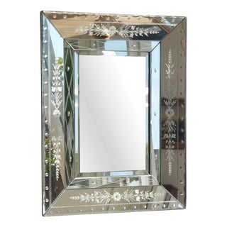Large Vintage Venetian Rectangular Ornate Wall Mirror with Beveled Glass, Italy, 1920s For Sale