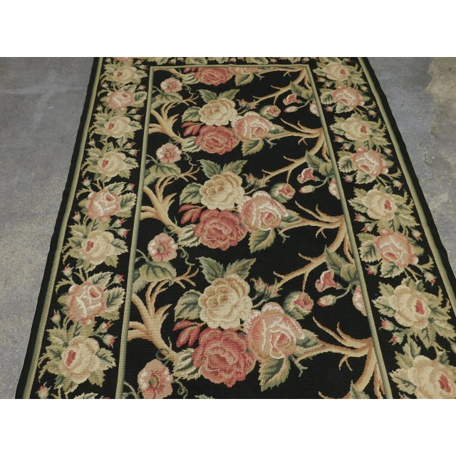 Black Early 20th Century Vintage Hand Made Needle Point Rug 4'x 6'9" For Sale - Image 8 of 13