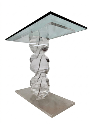 Lucite Helix Console Table With Custom Glass Top, Post Modern 1980s Handmade