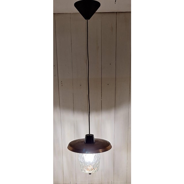 Metal Vintage Ceiling Lamp with Glass Shade and Copper Cover, 1970s For Sale - Image 7 of 7