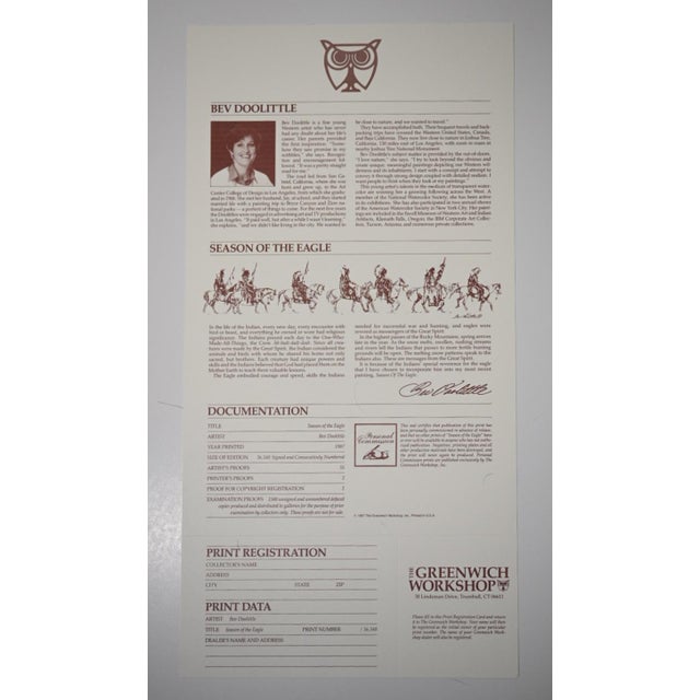 Bev Doolittle “Season of the Eagle” Signed Limited Edition Print – 1987, Greenwich Workshop For Sale - Image 4 of 7