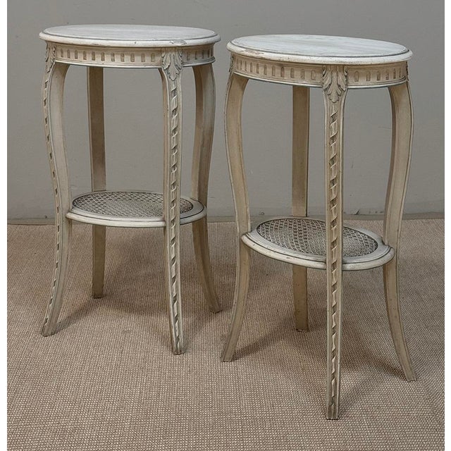 Pair Louis XVI Painted Oval End Tables For Sale - Image 4 of 17