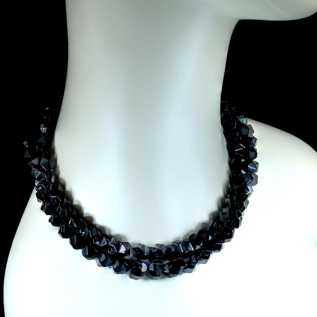 Elevate your style with this elegant 17-inch, two-strand black agate necklace, designed to bring a touch of sophistication...