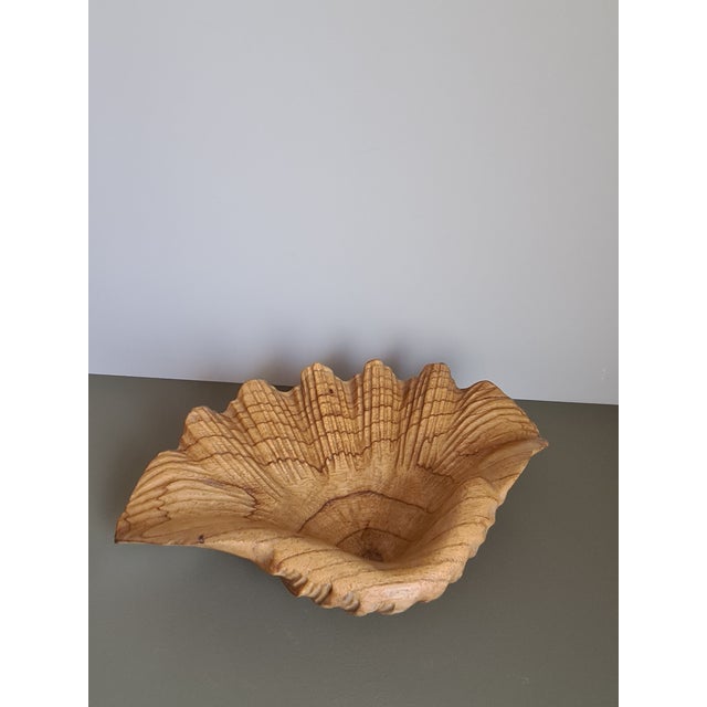 Vintage Handmade Carved Wooden Seashell Bowl, 1960s For Sale - Image 8 of 13