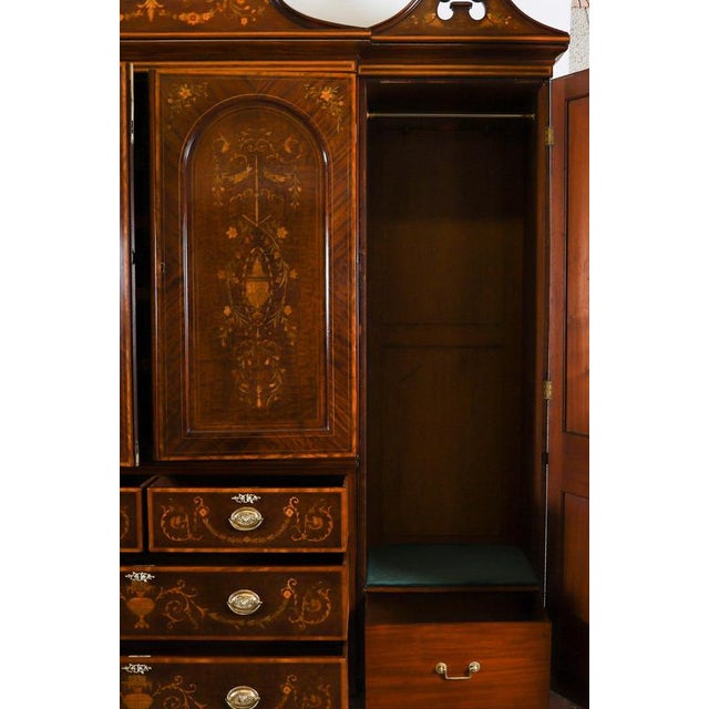 Antique Edwardian Mahogany and Floral Marquetry Inlaid Wardrobe, 1890s For Sale - Image 10 of 15