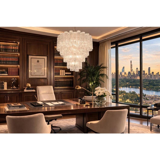 Italian vintage chandelier in Murano glass and nickel plated metal structure on 4 levels. The armor polished nickel...