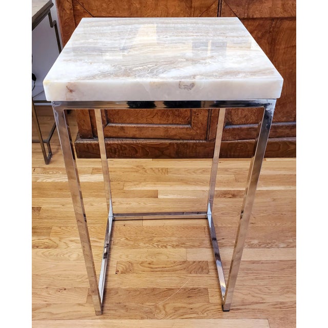 Metal 1960s Mid-Century Modern Nesting Tables With White Onyx Tops and Chrome Legs - Set of 3 For Sale - Image 7 of 13