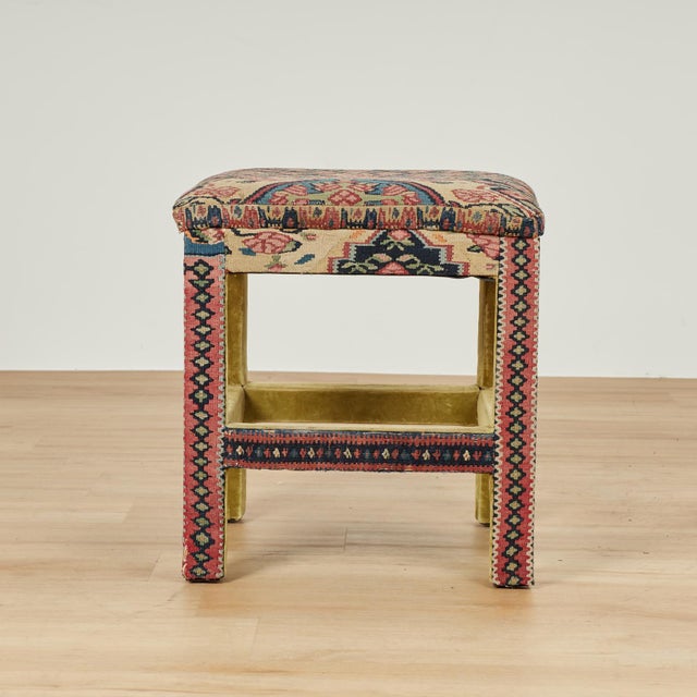Pair of Stools Upholstered in Antique Persian Kilim For Sale - Image 9 of 14