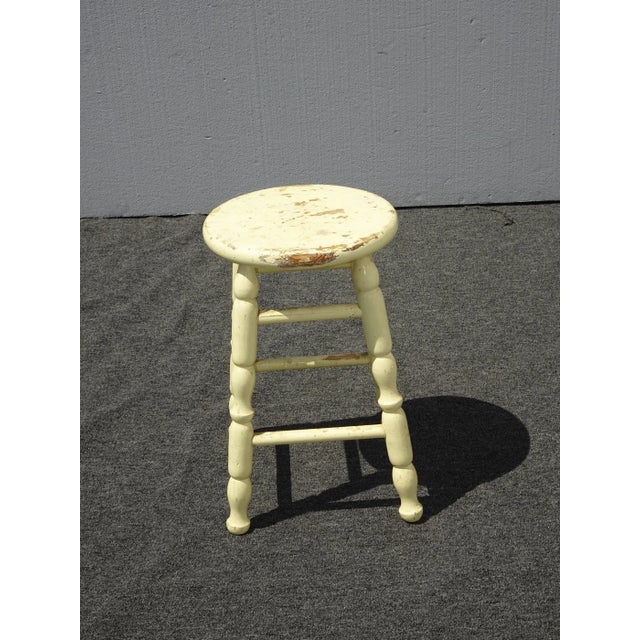 Vintage French Country Farmhouse Chic Yellow Rustic Stool For Sale - Image 4 of 11