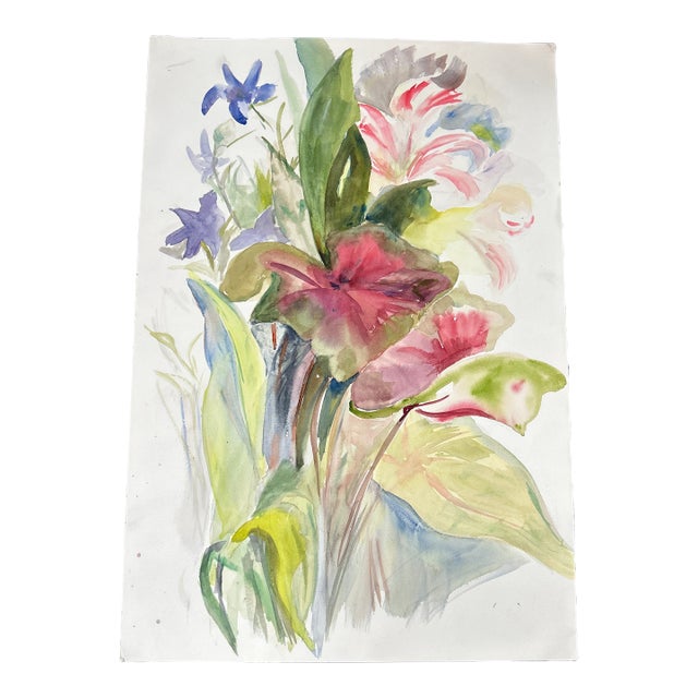 1980’s Original Impressionist Bouquet of Flowers Watercolor Painting For Sale