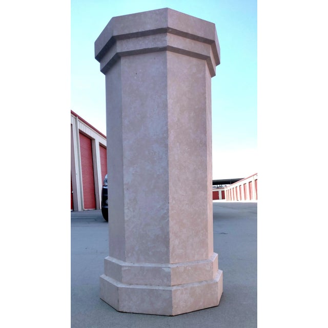 1980s 80's Post Modern 42" Tall Center Table Octogonal Shaped Plaster Finished Wooden Pedestal For Sale - Image 5 of 6