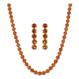 Bling Citrine Tennis Necklace & Bracelet Set in 925 Sterling Silver, 3 Pieces For Sale