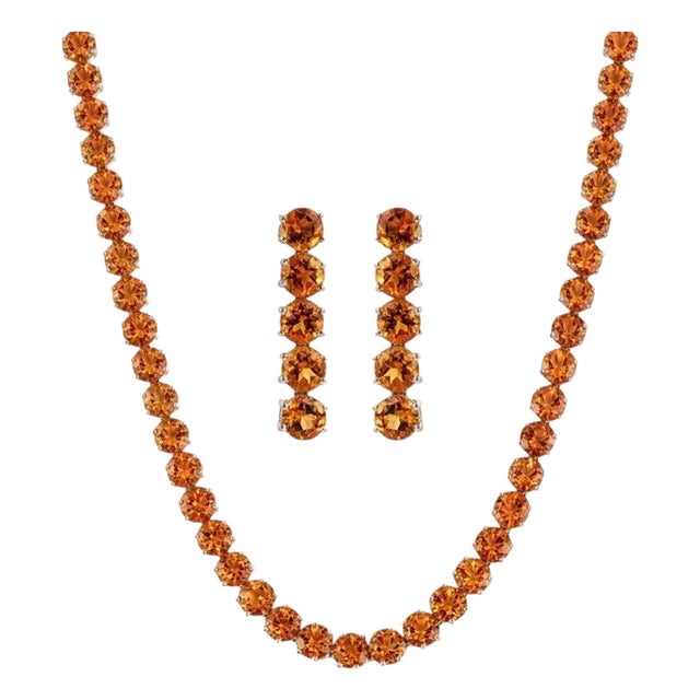 Bling Citrine Tennis Necklace & Bracelet Set in 925 Sterling Silver, 3 Pieces For Sale