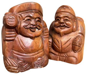 Shōwa Period Wooden Ebisu and Daikoku Gods, Kisoji, Japan, 1980s, Set of 2