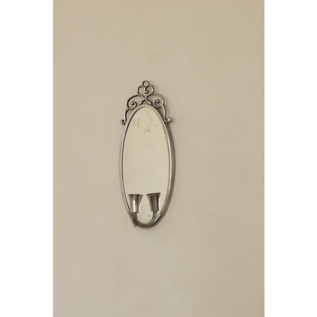 Mid-Century Modern Mid-Century Swedish Pewter Sconces with Mirror by Svenskt - Tenn, Set of 2 For Sale - Image 3 of 13