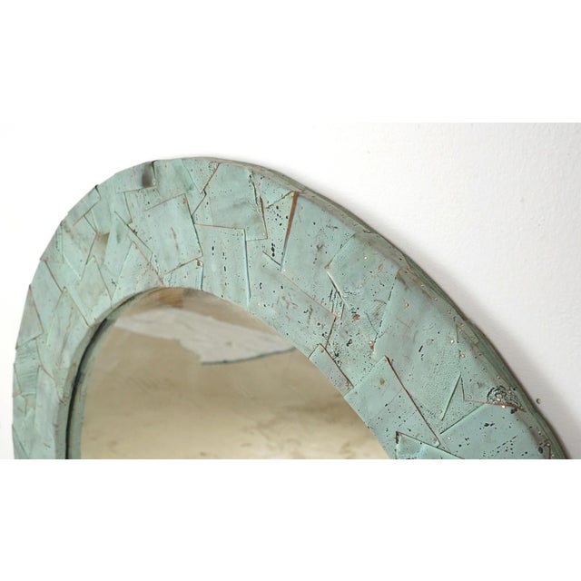 Handcrafted 32.875 In. Round Copper Collage Art Wall Mirror For Sale - Image 4 of 6