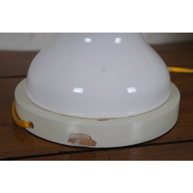 Vintage White Ceramic Urn Vase Shaped Table Lamp & Shade With Wood Base For Sale - Image 10 of 13