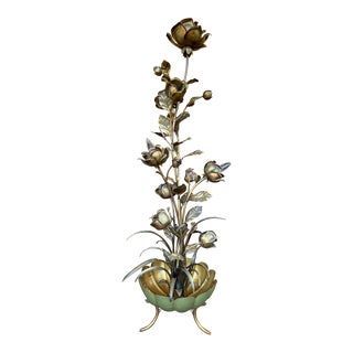 Mid-Century Boho Floral Gold Leaf Floor Lamp For Sale