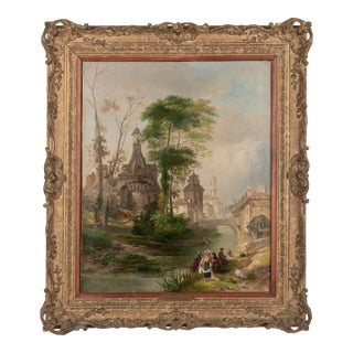 19th Century Painting by James Vivien De Fleury "Montfort, Brittany" For Sale
