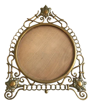 1900's English Scrolled Brass Circular Picture Frame With Medallion Accents
