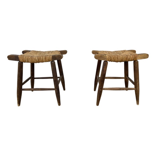 Vintage Straw Stools, 1950s, Set of 2 For Sale