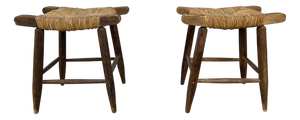 Vintage Straw Stools, 1950s, Set of 2