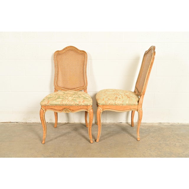 John Stuart French Provincial Louis XV Carved Oak and Cane Back Side Chairs or Dining Chairs | Pair For Sale - Image 10 of 14