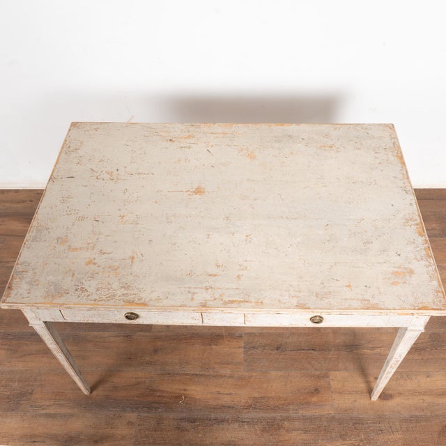 Rustic European Mid 19th Century Swedish Gray Pine Partner's Desk Writing Table For Sale - Image 3 of 12