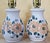 Contemporary Hand‑Painted Floral Ceramic Lamps W/ Faux Leather Shades – Pair For Sale - Image 13 of 18