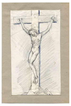 Unknown, Christ Crucifixion, Original Pencil, Early 20th Century
