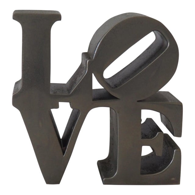 Vintage 1970's Robert Indiana Brushed Chrome "Love" Paperweight For Sale