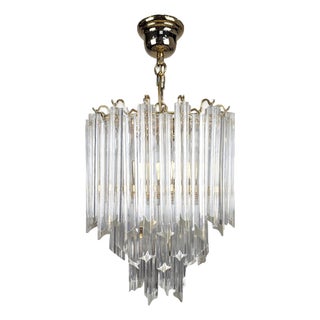 Brass and Murano Chandelier by Novaresi and Venini For Sale