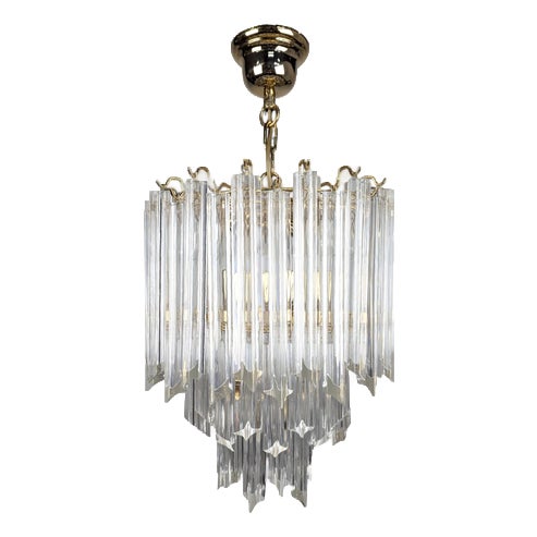 Brass and Murano Chandelier by Novaresi and Venini For Sale