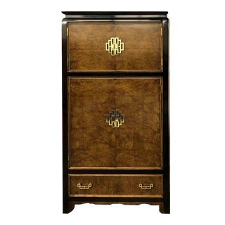 1970s Chinoiserie Burl Wood Armoire by Century Furniture For Sale
