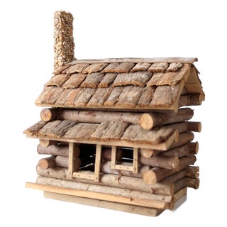 Vintage Wood Folk Art Log Cabin Sculpture For Sale