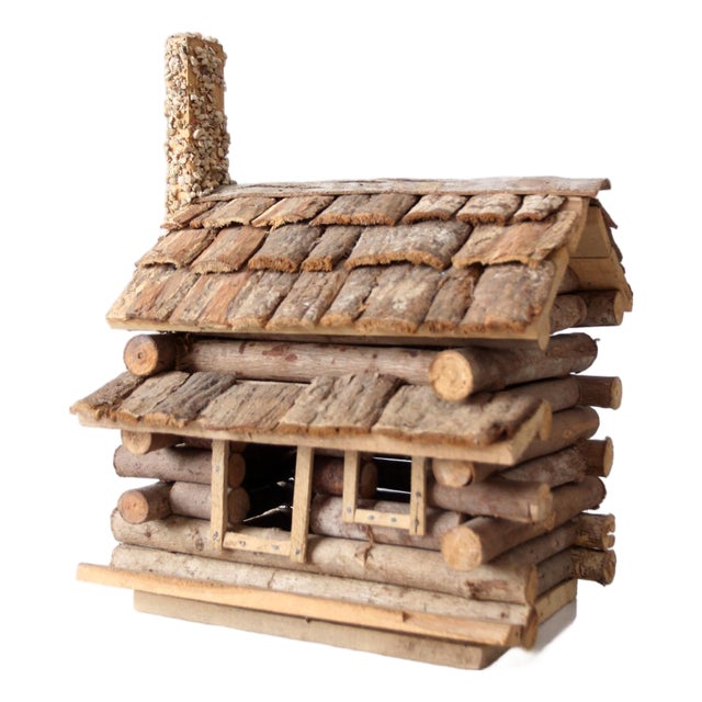 Vintage Wood Folk Art Log Cabin Sculpture For Sale