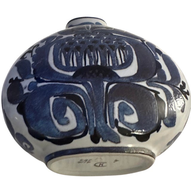 Ceramic Mid-Century Modern Blue Royal Copenhagen Tenera Flat Vase For Sale - Image 7 of 10