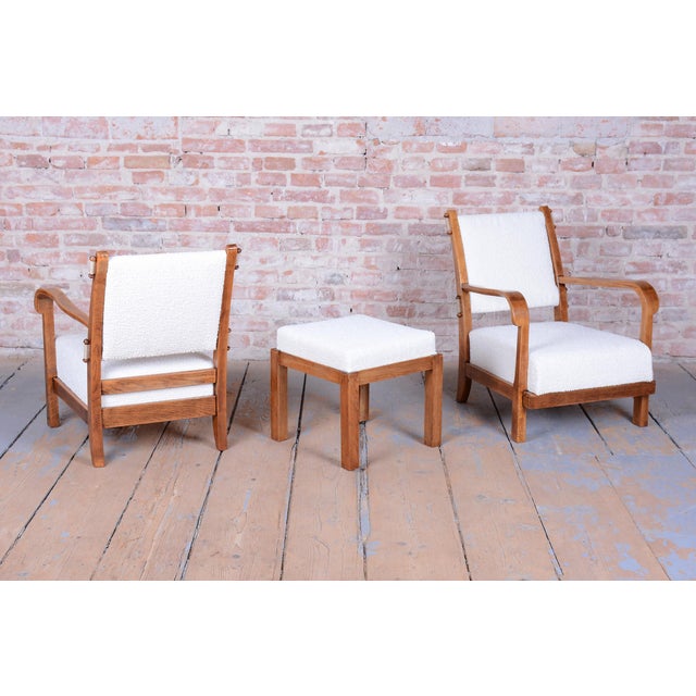 Czech Art Deco Seating Set in Oak attributed to Krásná Jizba, 1930s, Set of 3 For Sale - Image 3 of 18