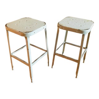 Mid 20th Century Industrial Lyon Metal Shop Stools - a Pair For Sale