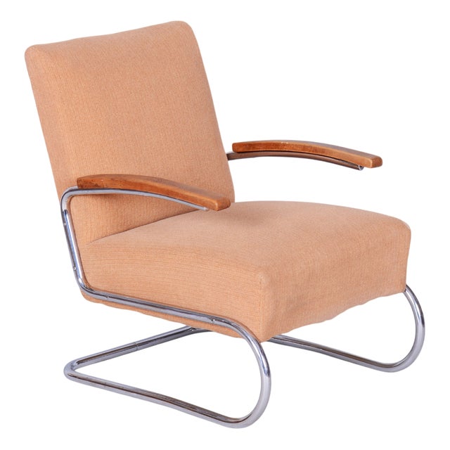 Bauhaus Armchair in Beech & Chrome attributed to Thonet, Czech, 1930s For Sale