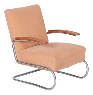 Bauhaus Armchair in Beech & Chrome attributed to Thonet, Czech, 1930s