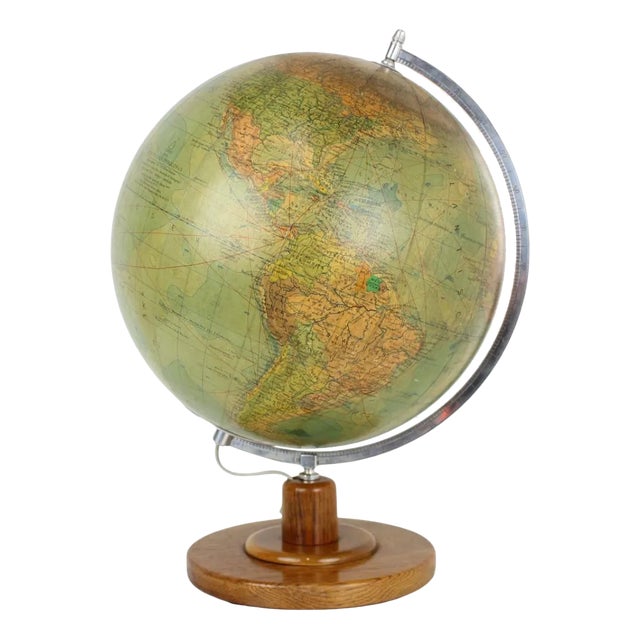 Mid-Century Light Glass Globe With Wooden Base by Paul Rath, 1950s For Sale