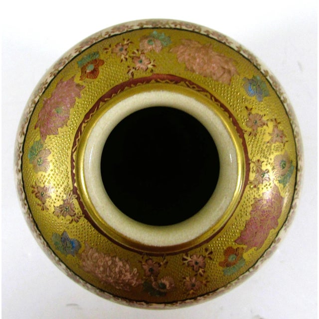 Gold Antique Satsuma Vase With Geishas Elegant Ladies in Landscape For Sale - Image 8 of 14