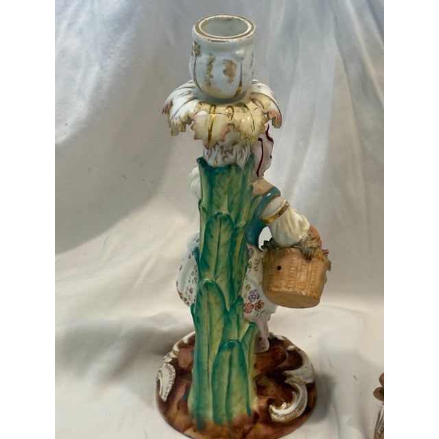 Pair Antique Meissen Figural Candlesticks For Sale - Image 11 of 16